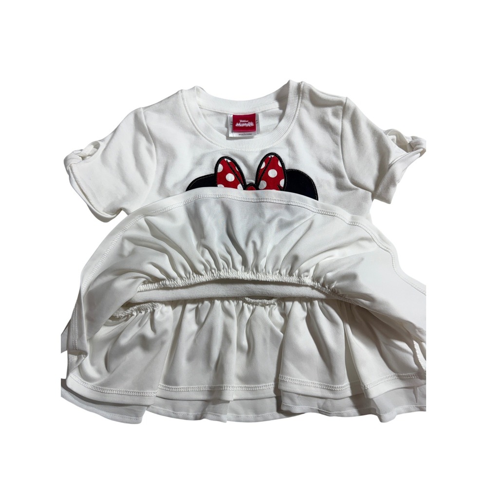 Disney Junior Minnie Mouse Peplum Top Girls 5 White Ruffle Chiffon Hem Graphic T - Picture 2 of 8